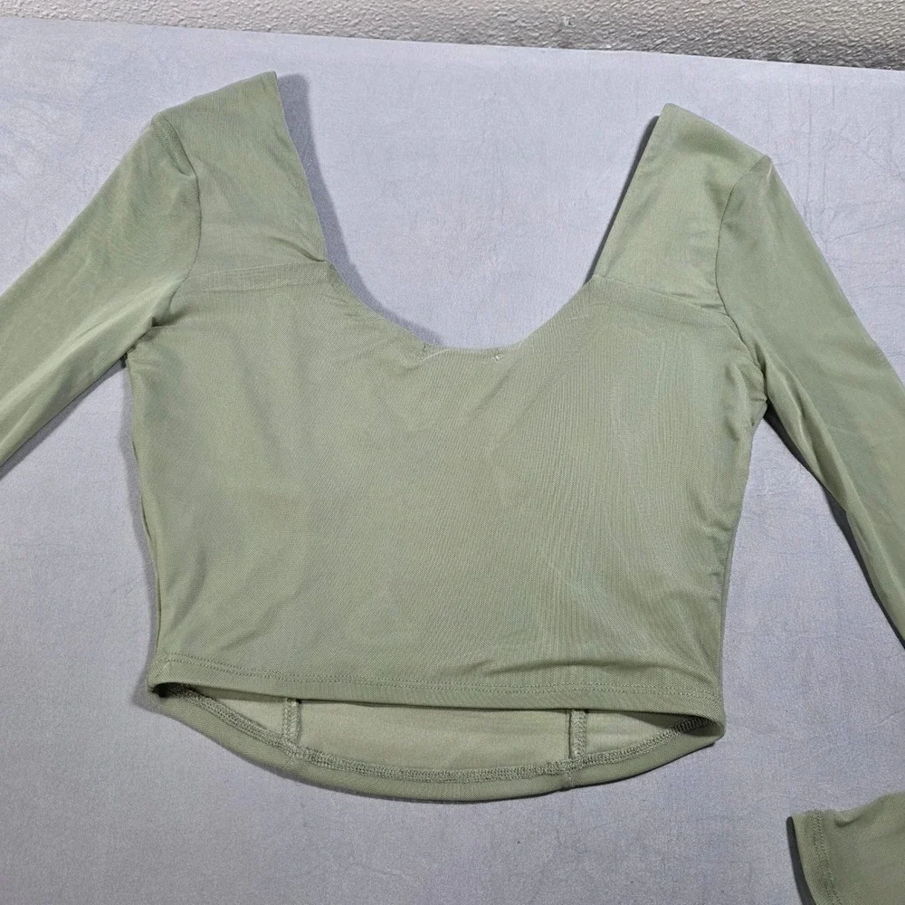 Stitch & Pine Women Seaspray Green Corset Style Long Sleeve Crop Top Small NEW